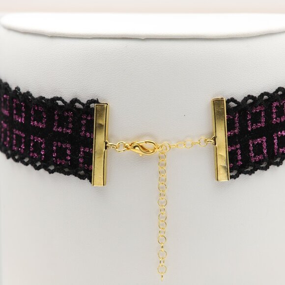 Black Purple Tone Choker Adjustable Length Fancy Texture Wide chokers (#79) - Picture 4 of 8